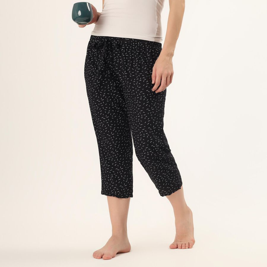 Women's Black Regular Fit Elasticated Waist Capri, काला, large