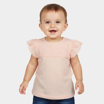 Infants Light Pink Cotton Round Neck Casual T-Shirt