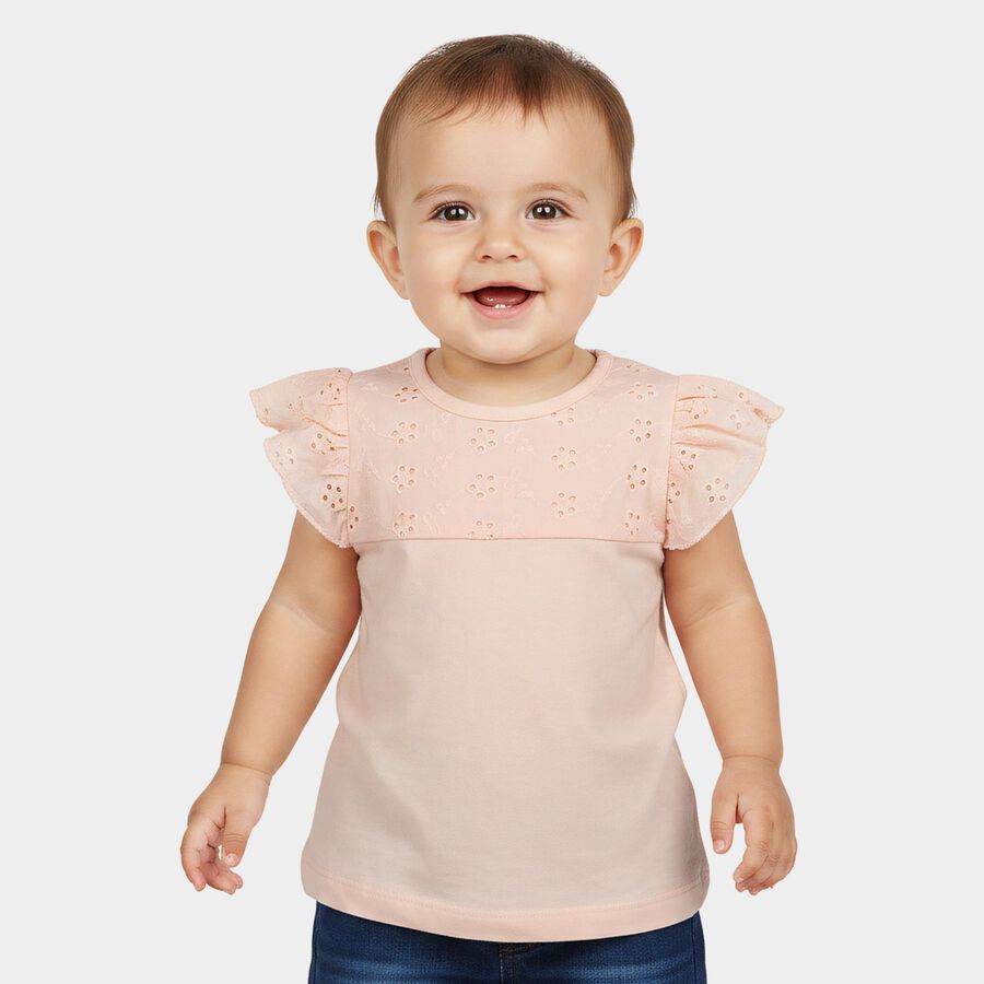 Infants Light Pink Cotton Round Neck Casual T-Shirt, Light Pink, large