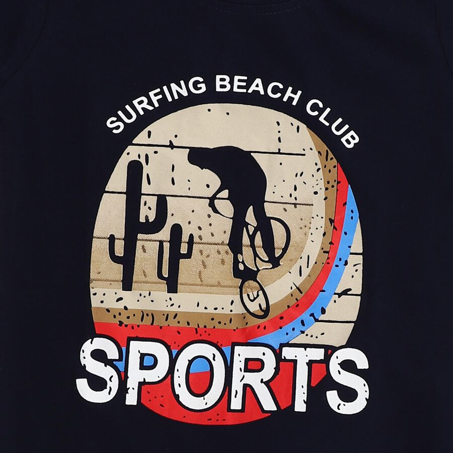 Boys' Navy Cotton Round Neck Graphic Baba Suit, Navy Blue, large image number null