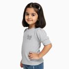 Girls Light Grey Round Neck Puff Sleeve T-Shirt, Light Blue, small