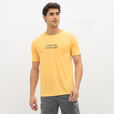 Men's Bright Yellow Round Neck Graphic T-Shirt