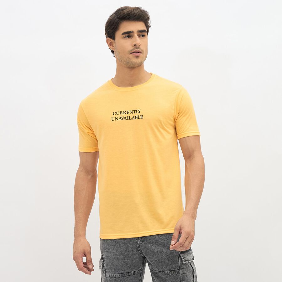 Men's Bright Yellow Round Neck Graphic T-Shirt, Yellow, large image number null