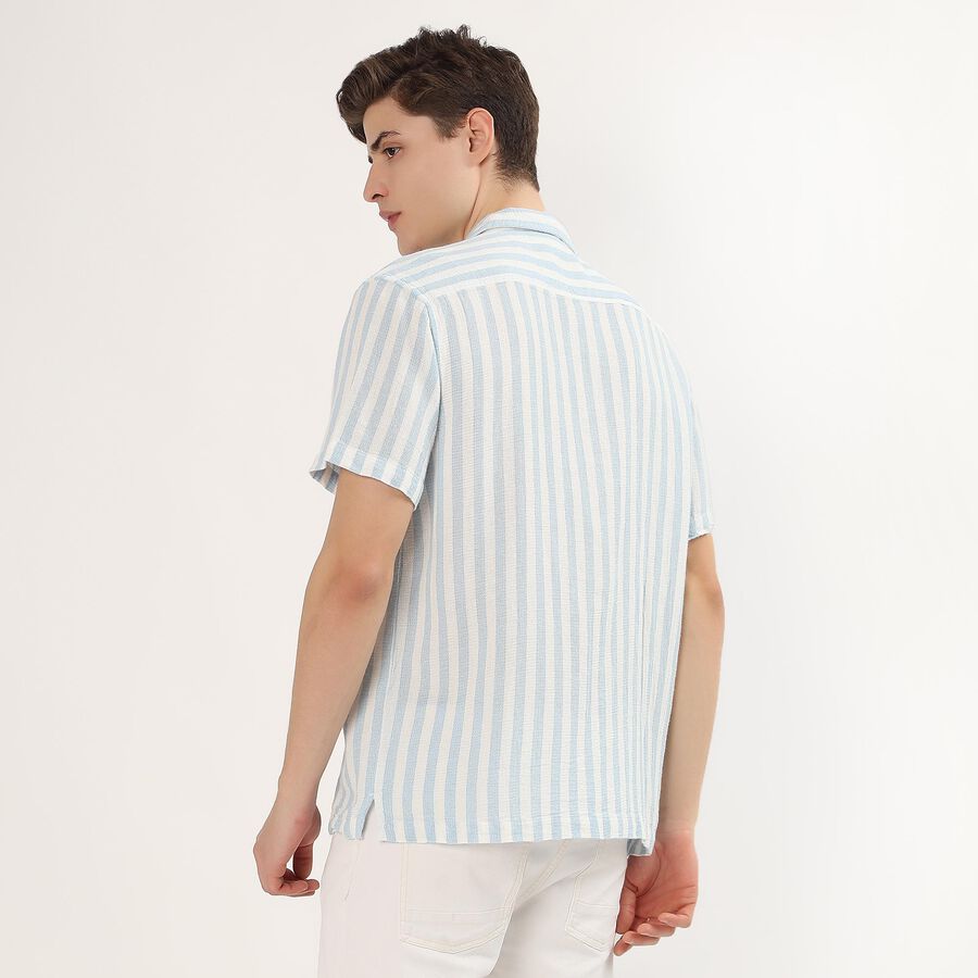 Men's Light Blue Cotton Half Sleeve Cuban Collar Casual Shirt, Light Blue, large