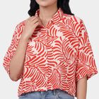 Women's Red Classic Collar Floral Printed Casual Shirt, Red, small