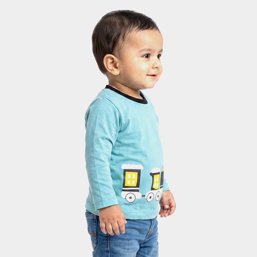 Infants Blue Cotton Round Neck Regular T-Shirt, Teal Blue, large