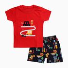 Infants' Red Cotton Round Neck Printed Baba Suit, Red, small