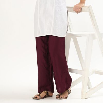 Women's Ivory Regular Fit Solid Palazzos