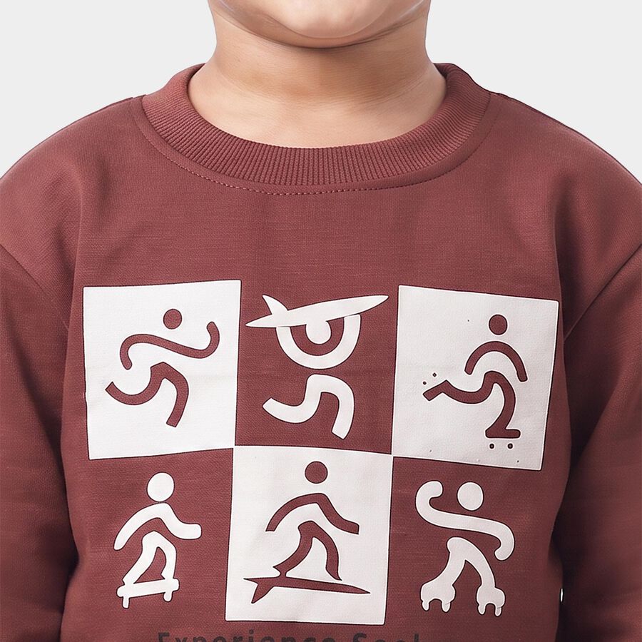Boys' Pink Crew Neck Graphic Print Sweatshirt, Pink, large