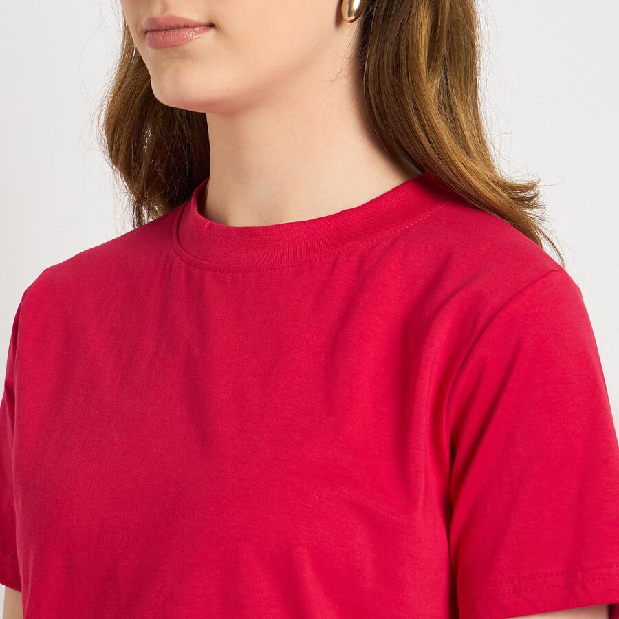 Ladies' 100% Cotton Round Neck T-Shirt , रानी (फ्यूशिया), large