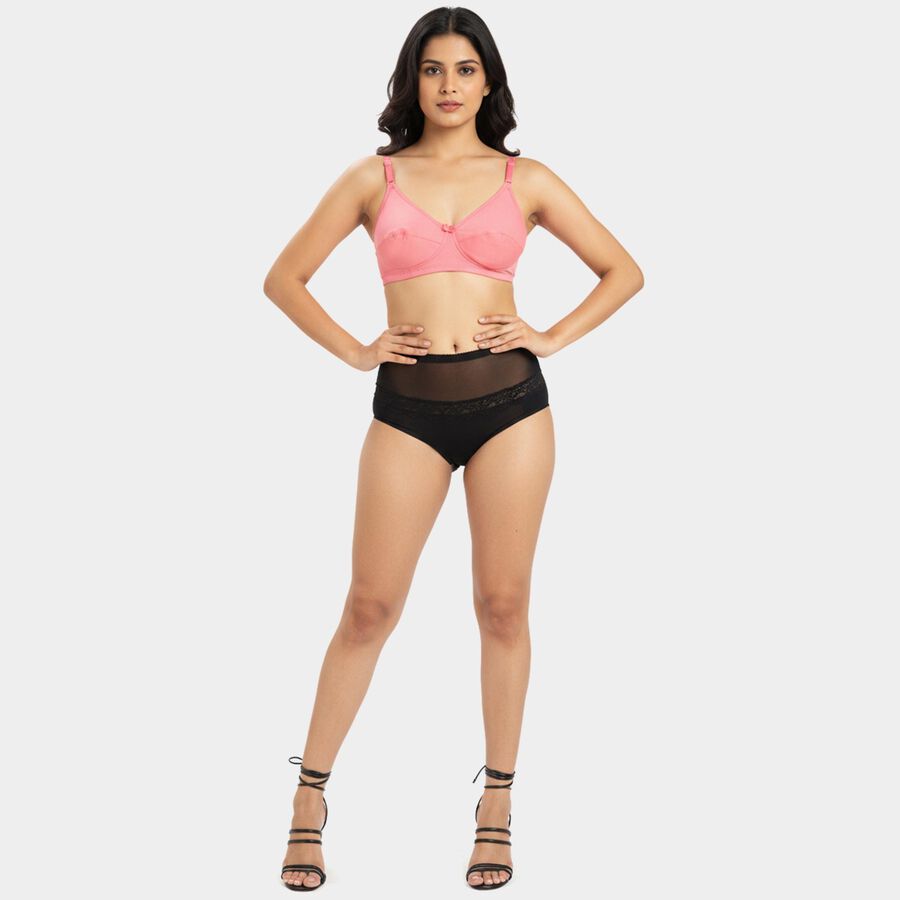 Women's Pink Cotton V-Neck Wireless Non-Padded Bra, Coral, large