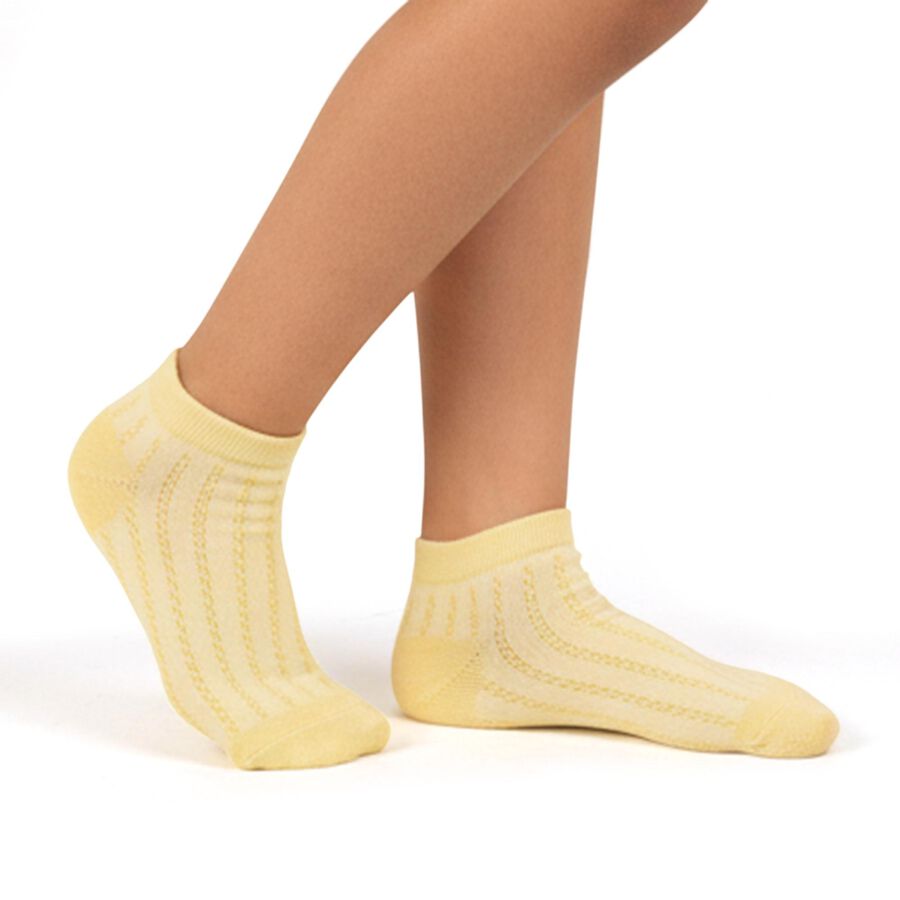 Girls' Light Yellow Regular Fit Textured Ankle-Length Socks, Yellow, large image number null