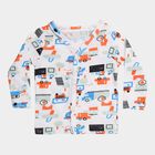 Infants White Cotton Henley Neck Printed T-Shirt, White, small