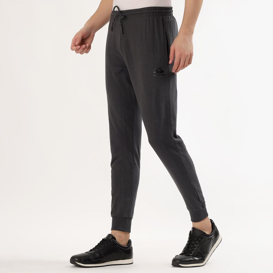Men's Charcoal Grey Regular Fit Logo Accent Track Pants, Dark Grey, large image number null