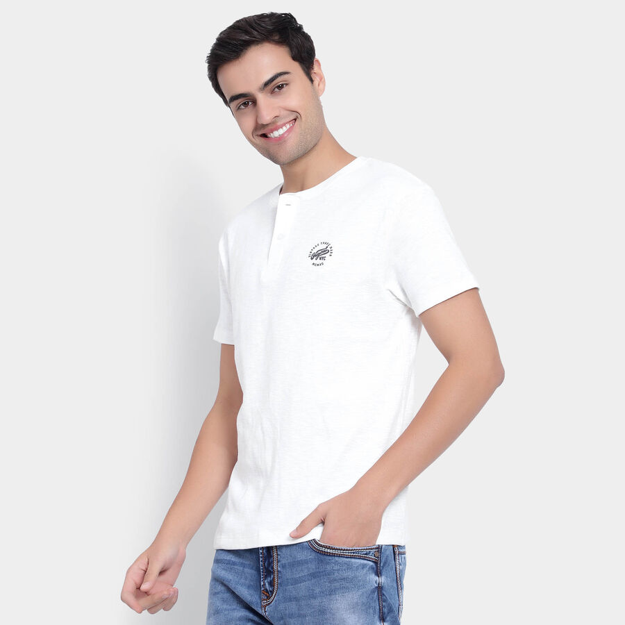 Cotton Solid Henley T-Shirt, White, large image number null