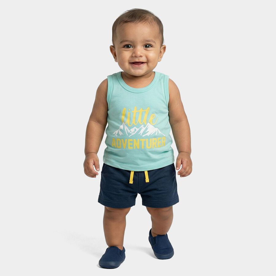 Infants Mint Green Cotton Round Neck Casual Vest, Light Green, large