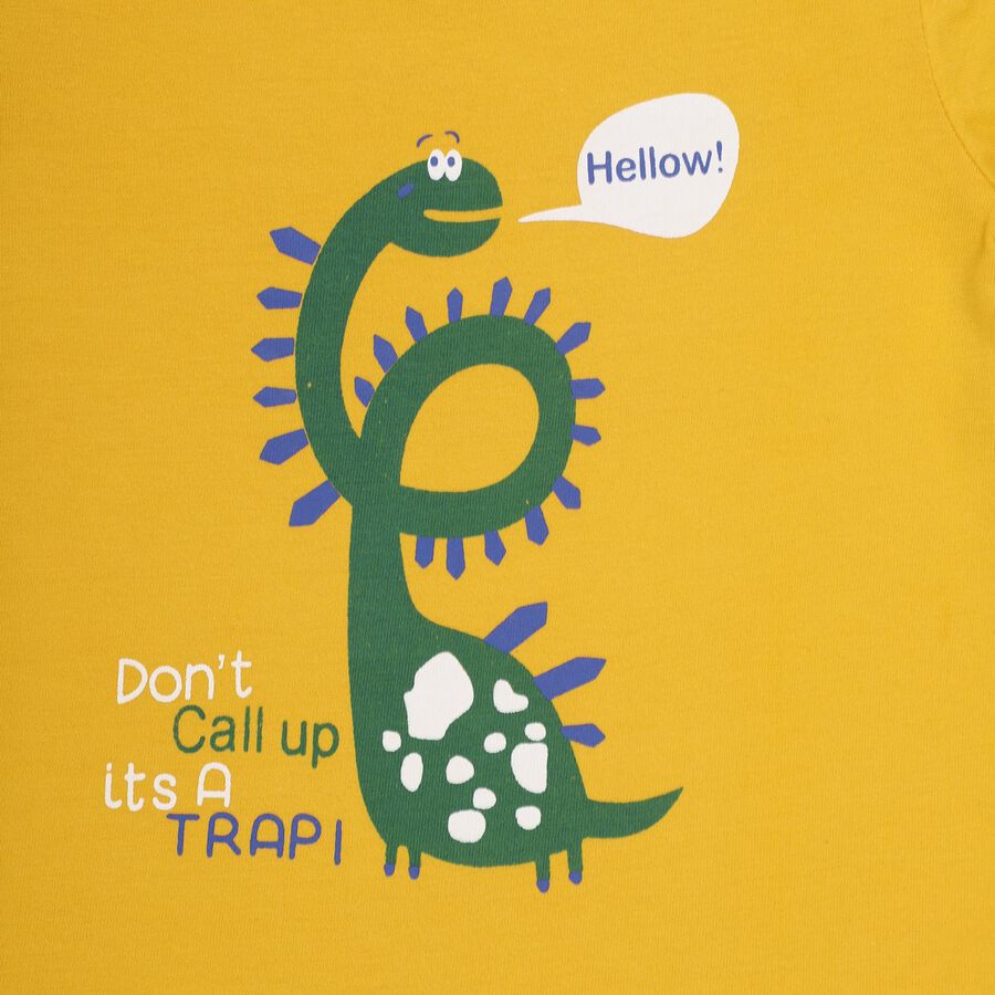 Infants' Mustard Yellow Round Neck Casual T-Shirt, पीला, large image number null