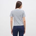 Women's White and Deep Green Cotton Round Neck Casual T-Shirt, Dark Green, small