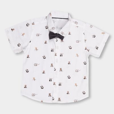 Infants' White Cotton Mandarin Collar Casual Shirt