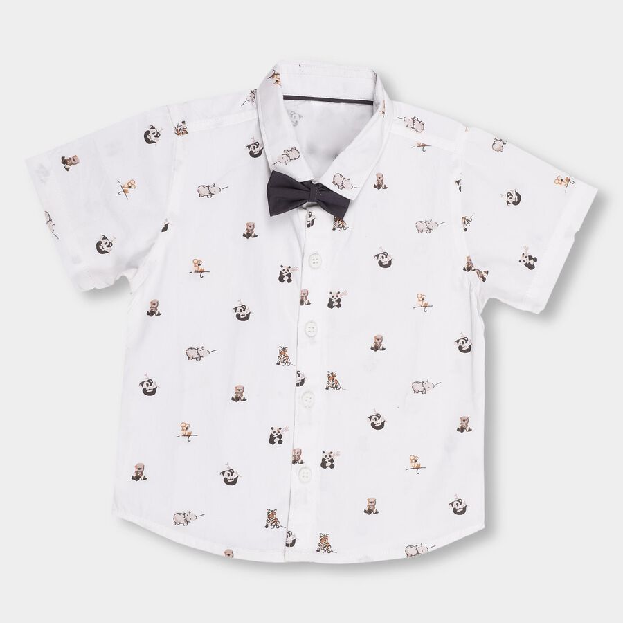 Infants' White Cotton Mandarin Collar Casual Shirt, White, large image number null