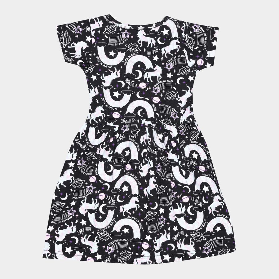 Girls Cotton Printed Frock, Black, large image number null
