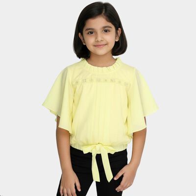 Girls Bright Yellow Round Neck Casual T-Shirt