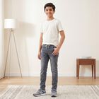 Boys Grey Slim Fit Washed Jeans, Light Grey, small