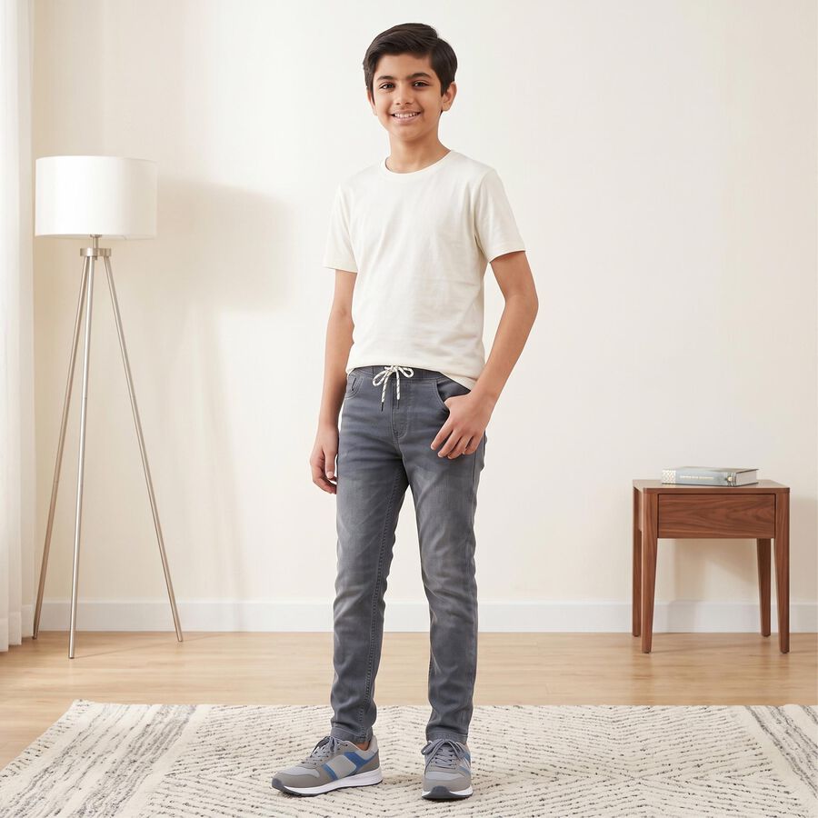 Boys Grey Slim Fit Washed Jeans, Light Grey, large