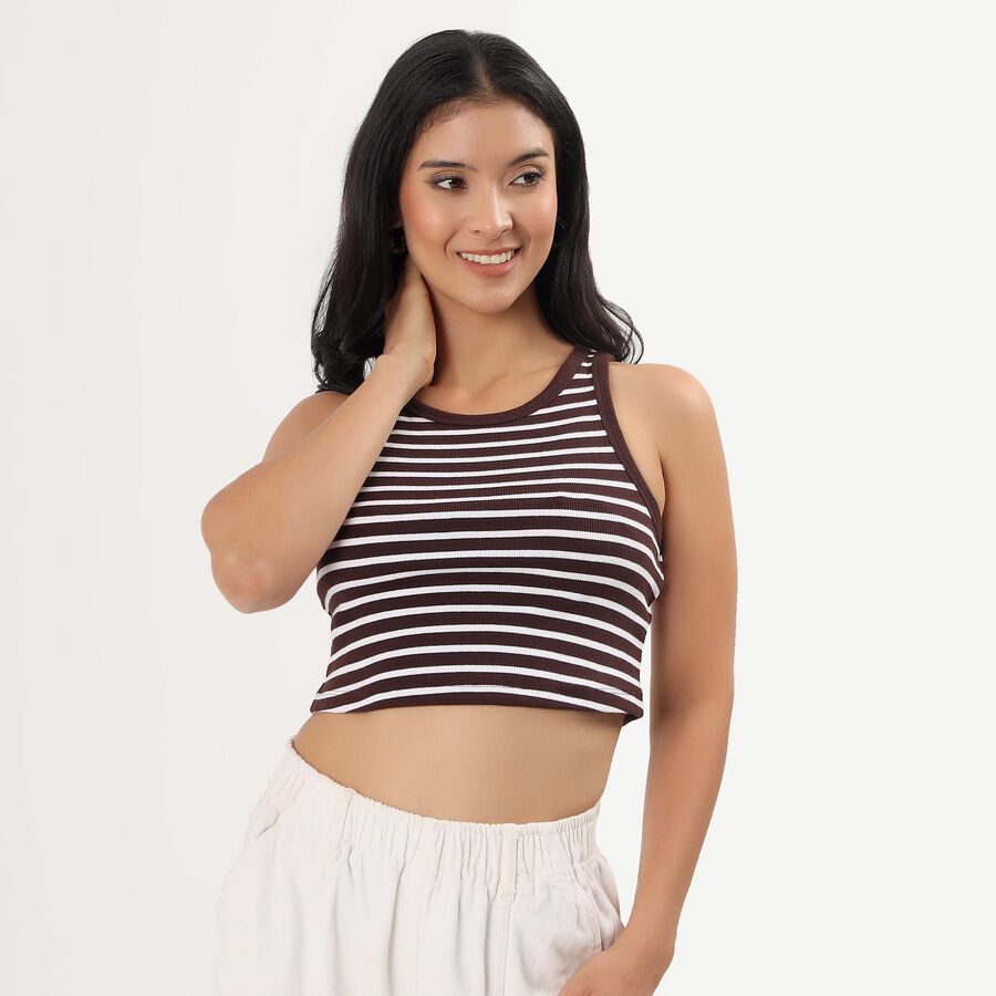 Women's Brown Cotton Round Neck Graphic T-Shirt, Brown, large