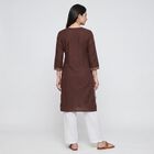 Women's Brown Round Neck Embroidered Kurta, Brown, small