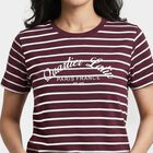 Women's Purple Round Neck Regular T-Shirt, बैंगनी, small
