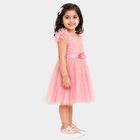Girls' Pink Fit and Flare Embellished Party Wear Frock, गुलाबी, small