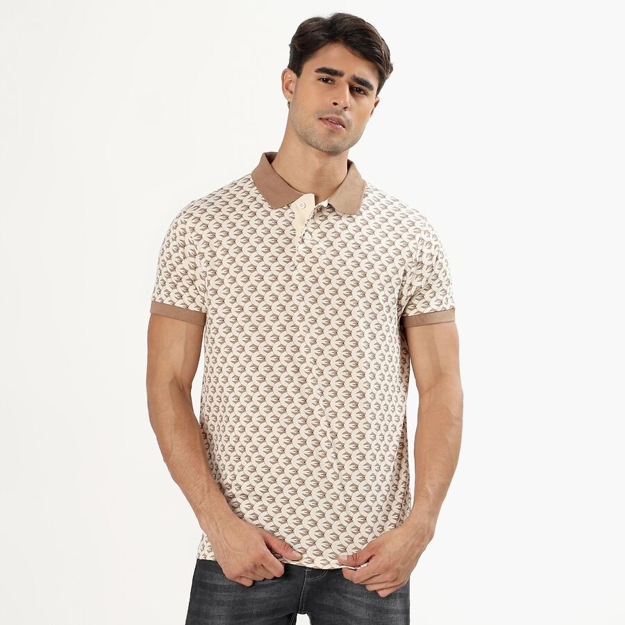 Men's 100% Cotton Collared Half Sleeves T-Shirt , एक्रू मिश्रित, large image number null