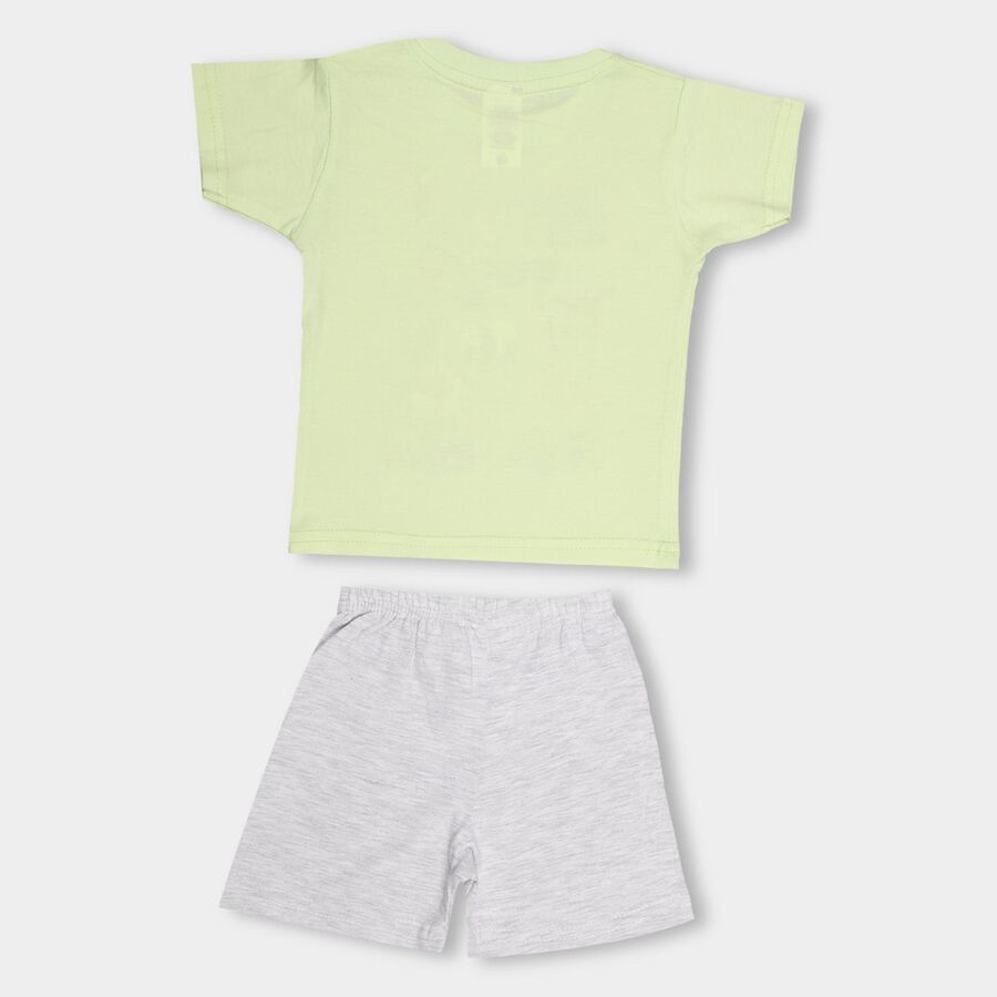 Infants' Light Green Cotton Round Neck Printed Baba Suit, Light Green, large image number null