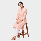 Women's Peach Cotton Round Neck Kurta, Peach, small
