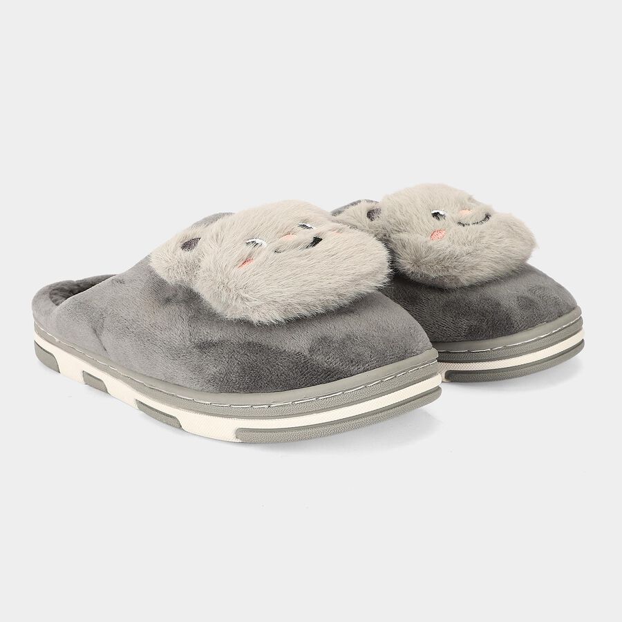Women's Grey Slip-On House Slippers, ग्रे, large