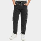 Boys' Black Regular Fit Drawstring Jeans, काला, small