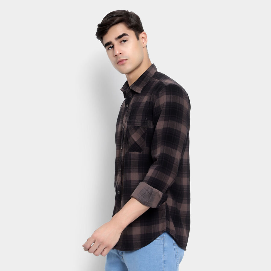 Cotton Checks Casual Shirt, Brown, large image number null