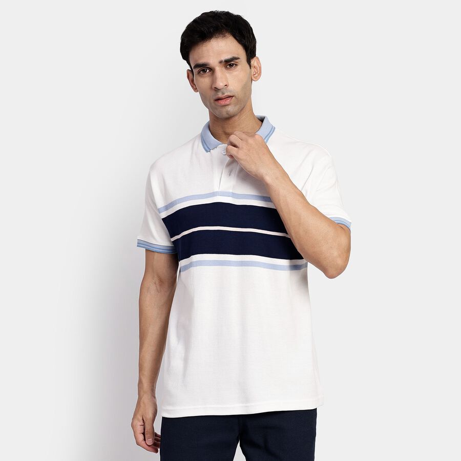 Men's 100% Cotton Collared Half Sleeves T-Shirt, White, large image number null
