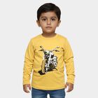Boys Bright Mustard Yellow Cotton Blend Round Neck Casual T-Shirt, गहरा पीला, small image number null