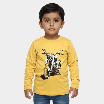 Boys Bright Mustard Yellow Cotton Blend Round Neck Casual T-Shirt