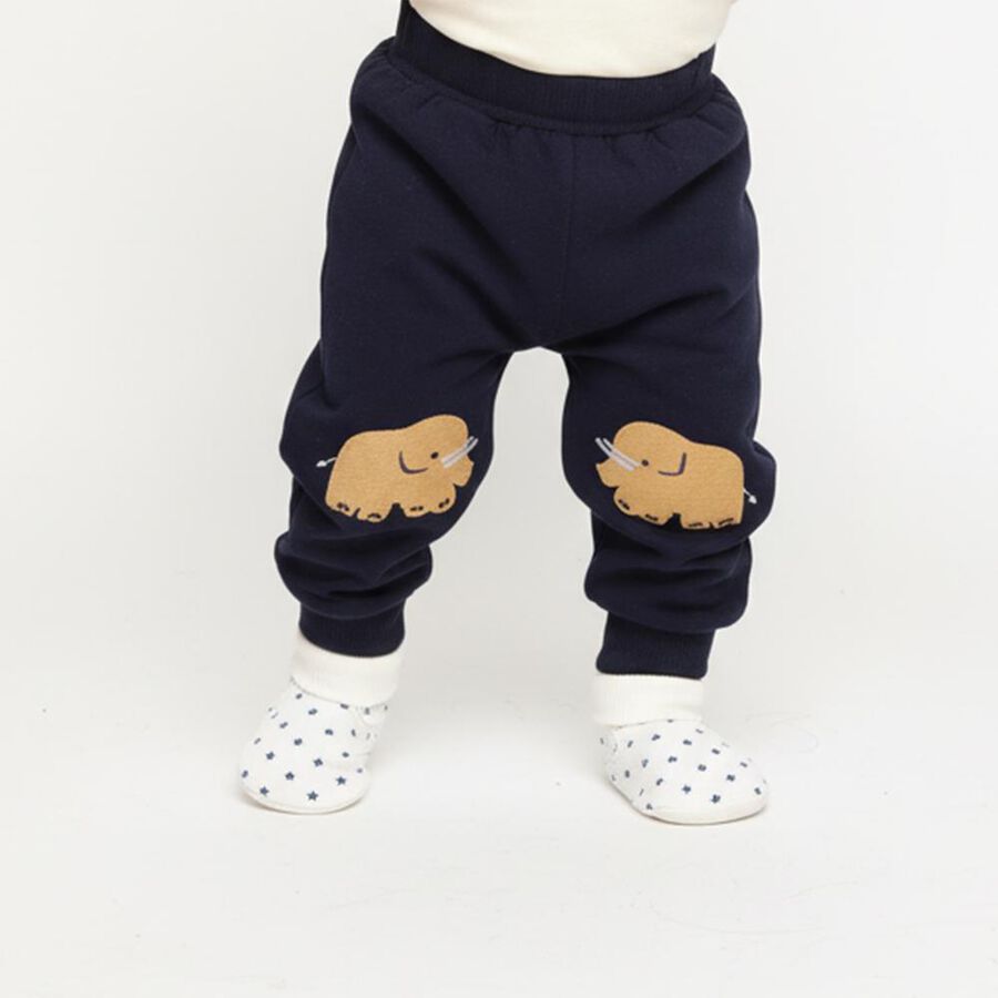 Infants Navy Blue Elephant Embroidered Cotton Blend Pyjama, Navy Blue, large image number null