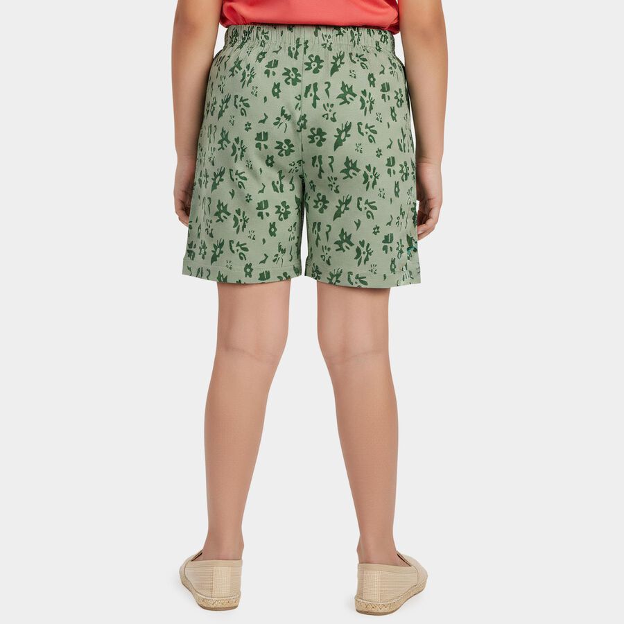 Girls' Green Regular Fit Printed Shorts, Light Green, large