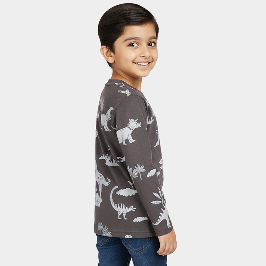 Boys' Charcoal Grey Round Neck Casual T-Shirt, चारकोल, large image number null
