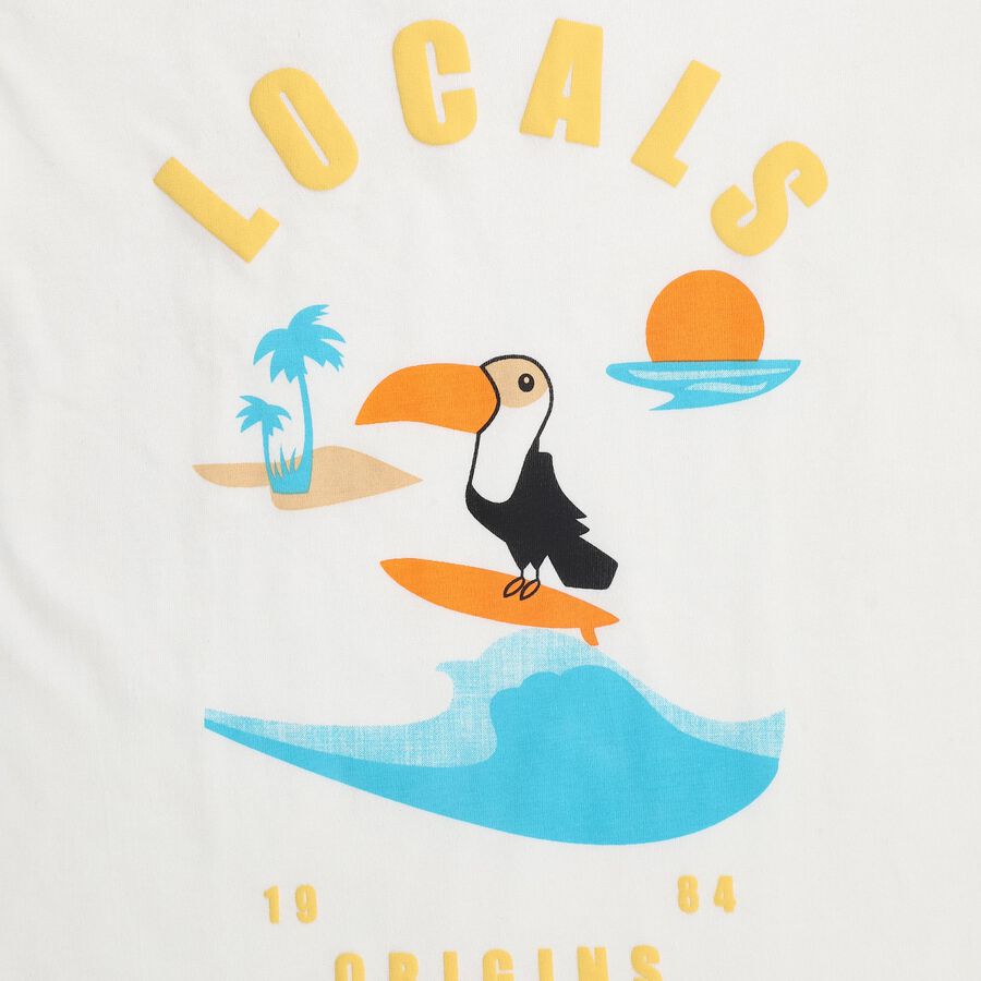 Boys Off-White Cotton Round Neck Casual T-Shirt, Off White, large