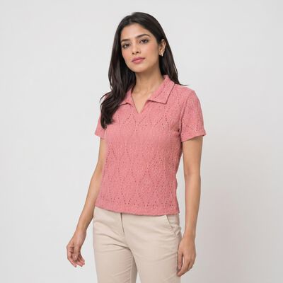 Women's Pink Polo Neck Polo T-Shirt