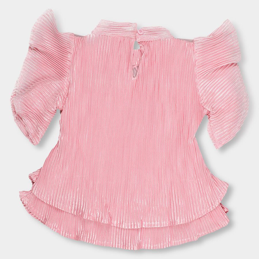 Girls' Bright Pink High Neck Romantic T-Shirt, गुलाबी, large image number null