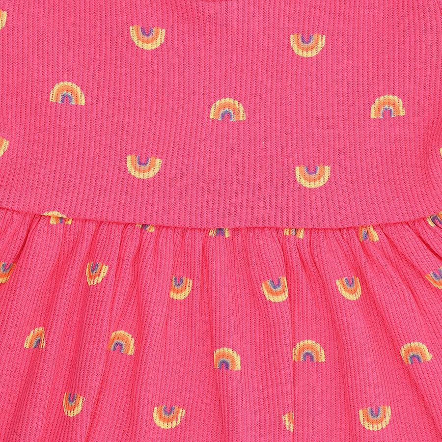 Infant Girl Bright Pink Cotton Round Neck Casual Shorts Set, Pink, large image number null