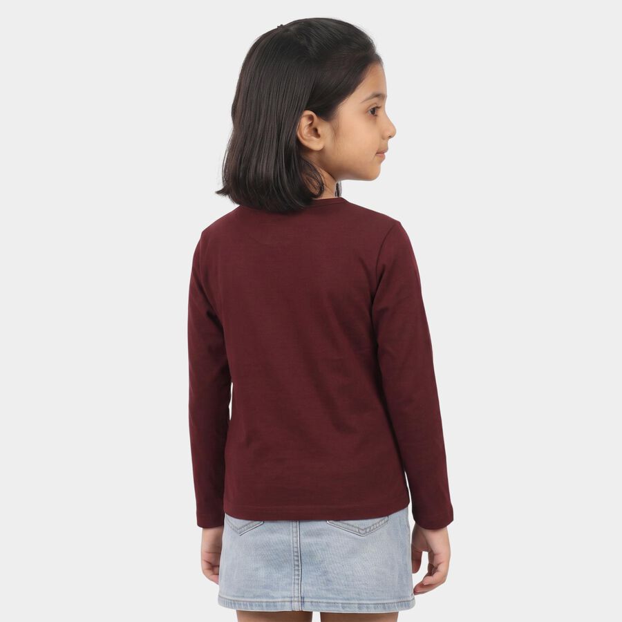Girls Wine Round Neck Regular Top, Wine, large