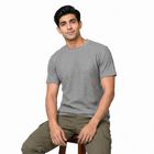 Men's Grey Cotton Round Neck Regular T-Shirt, Light Grey, small